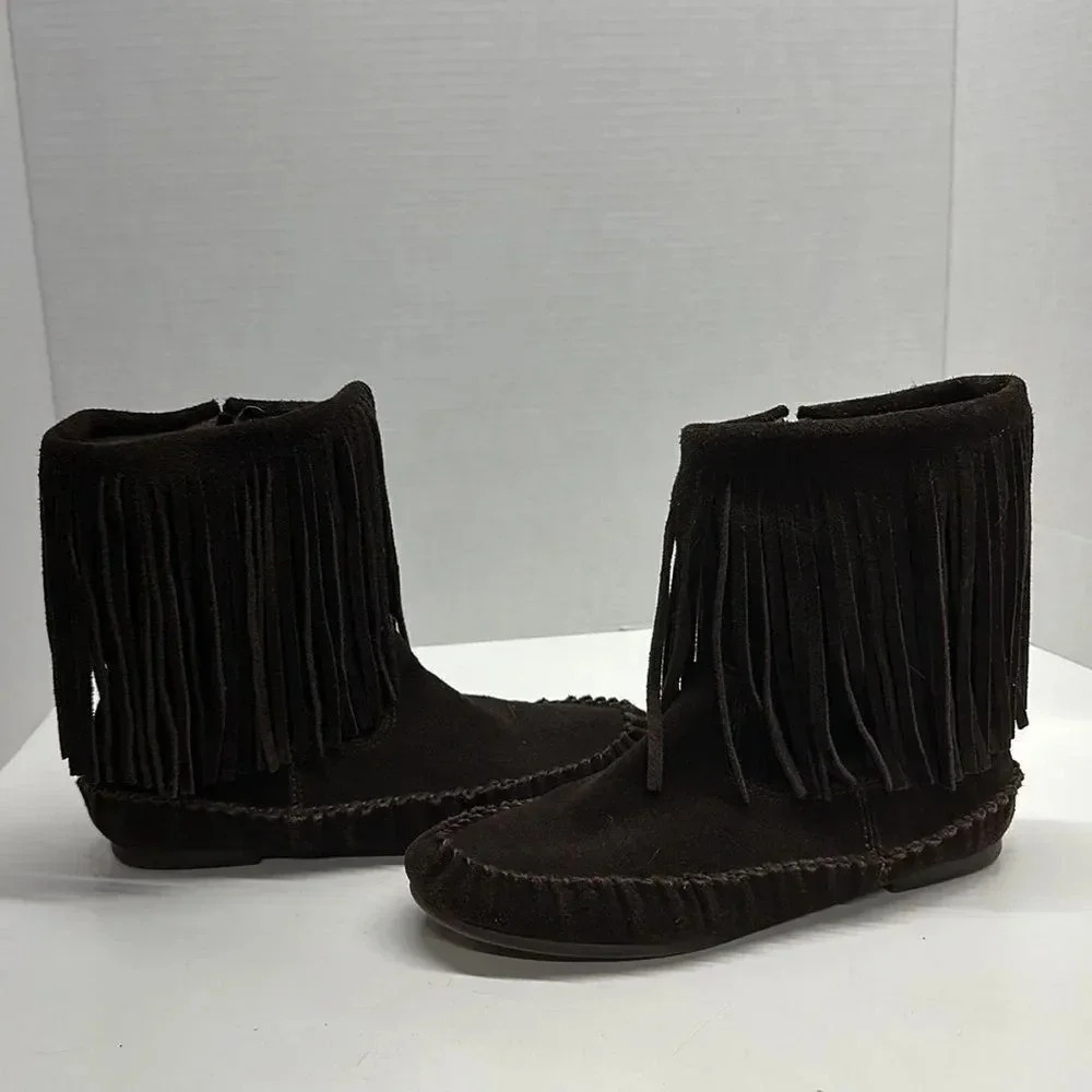 Gap Suede Zip Up Boots Fringe Dark Chocolate Brown Women's Size 7